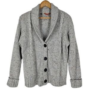 MODCLOTH WOMEN'S GREY CABLE KNIT SHAWL COLLAR CARDIGAN – SIZE MEDIUM